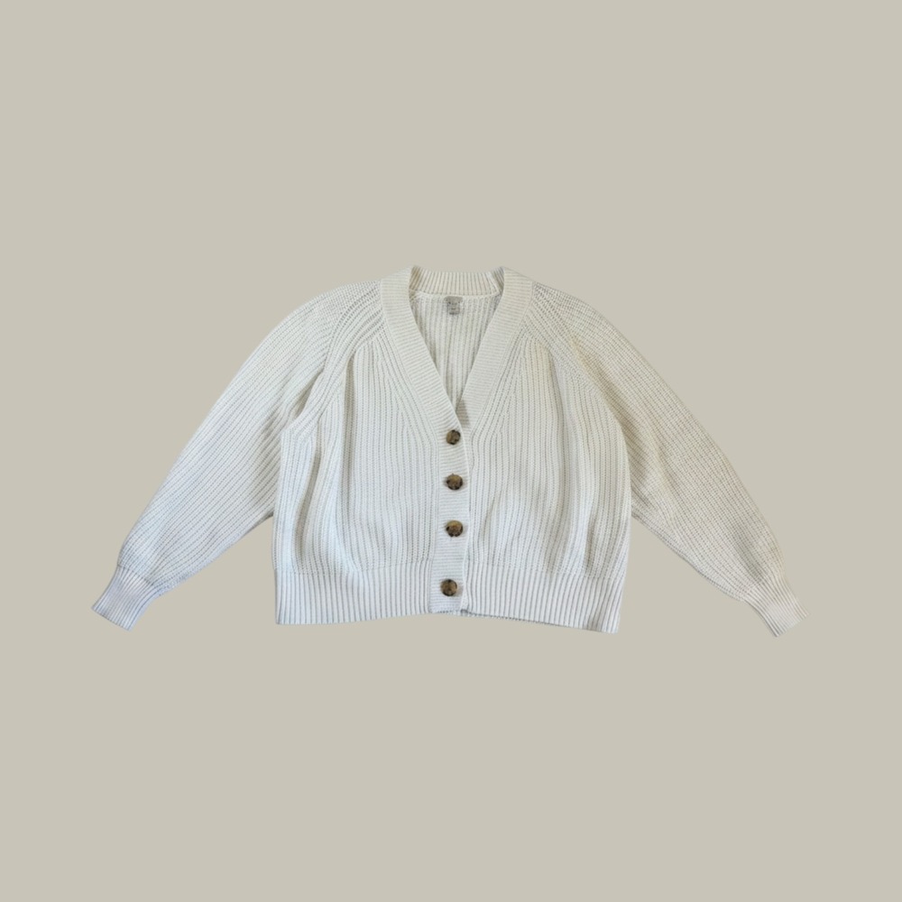 A New Day Womens Cream White Chunky Ribbed Knit Button Front Cardigan Sweater L
